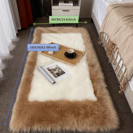 1pc Plush Bedroom Mat Indoor Simple Long Pile Washable Thickened 6cm Artificial Wool Mat
