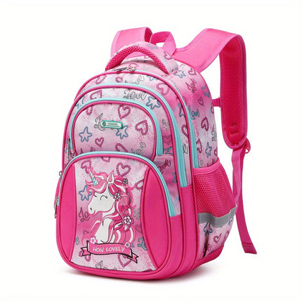 Kids' Backpack, Cute Cartoon Korean Style, Multi-Layer Lightweight Durable, Polyester Lined