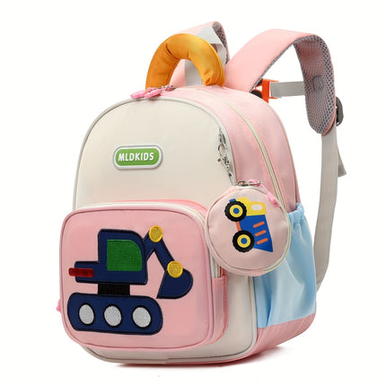 Kids' Cartoon Construction Vehicle Backpack Adjustable Straps, Lightweight,