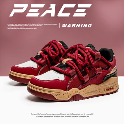 New Men's Niche Design Sneakers Burgundy Trendy Style Versatile Casual Sports Outdoor Walking Shoes