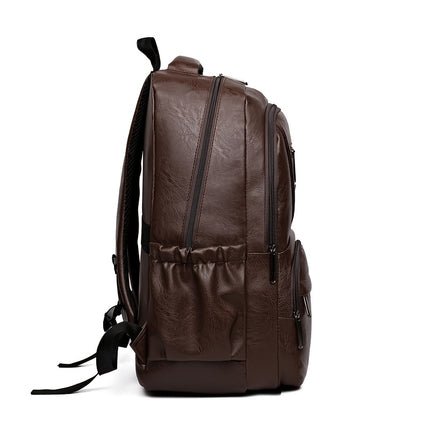 Men's Vintage PU Large Capacity Multi-Pocket Backpack, Casual Commuter Travel Backpack