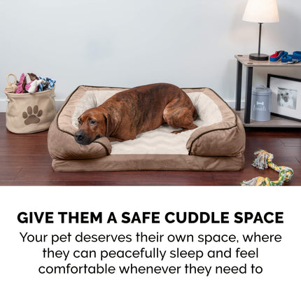 Orthopedic Dog Sofa Bed, Rectangle Elevated Pet Couch with Armrests, Washable Polyester Cover, Polyurethane Foam Filling, with Detachable Bolster for Extra Small to Large Breeds, Comfortable & Warm Pet Sleeping Pad