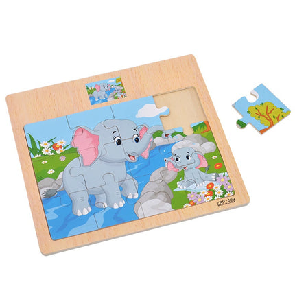 Wooden 12-piece Puzzle Puzzle Infant Children Early Childhood Educational Toys Animal Transportation Wooden Puzzle Toy