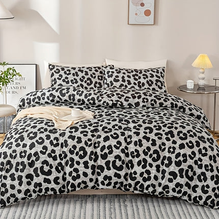 3pcs Leopard Print Duvet Cover Set - & Animal Print, Zipper Closure, Machine Washable