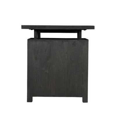 68" Black Solid Wood and Metal Carved Floral Desk With Three Drawers