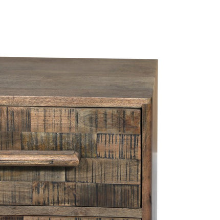 26" Brown Solid Wood Carved Geometric Two Drawer Nightstand