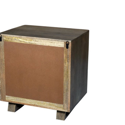 26" Brown Solid Wood Carved Geometric Two Drawer Nightstand