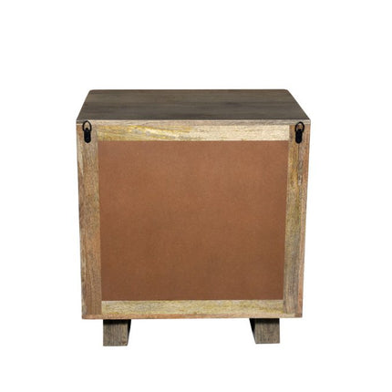 26" Brown Solid Wood Carved Geometric Two Drawer Nightstand