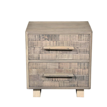 26" Gray Solid Wood Carved Geometric Two Drawer Nightstand