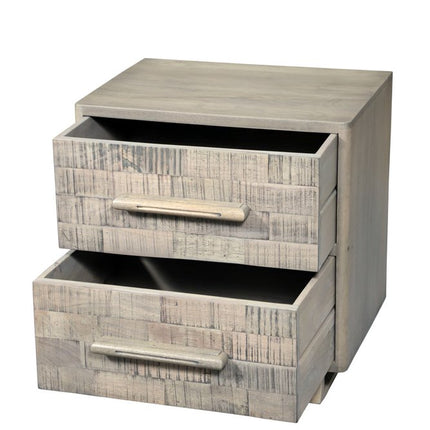 26" Gray Solid Wood Carved Geometric Two Drawer Nightstand