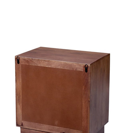 26" Brown Solid Wood Carved Abstract Two Drawer Nightstand