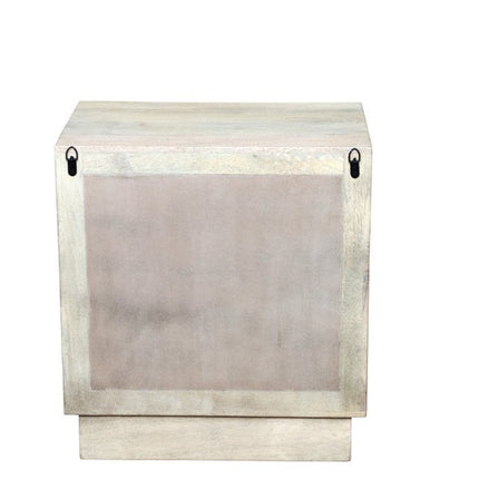 26" Gray Solid Wood Carved Abstract Two Drawer Nightstand