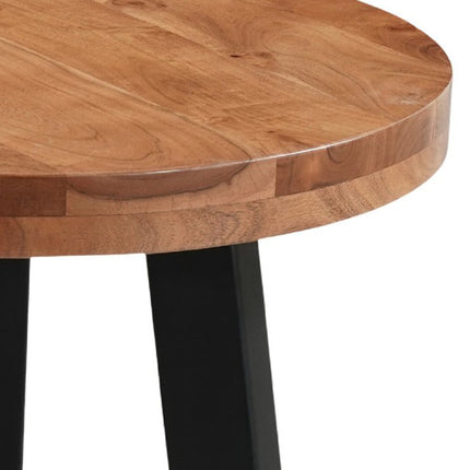 Set Of Two Natural and Black Solid Wood and Iron Round Cross Legs Coffee Table