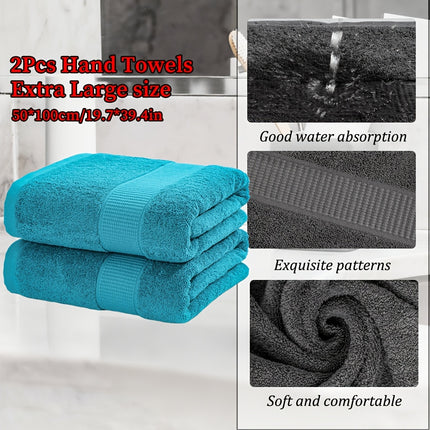 2pcs Extra Large Cotton Hand towels 50*100cm/19.7*39.4in, solid color Cotton 450GSM soft
