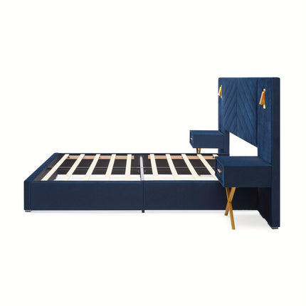 Luxury King/Queen Bed Frame With Built-in Gold LED Lights And Nightstands,