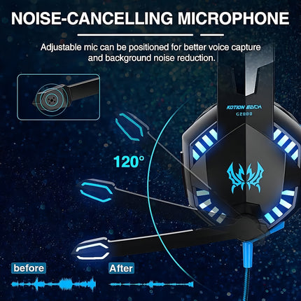 Gaming Headset with Mic LED Light Over Ear Wired Headphones for PC Game,
