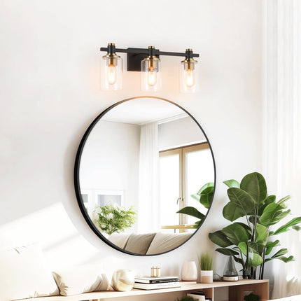 8" Black And Clear Glass Armed Sconce