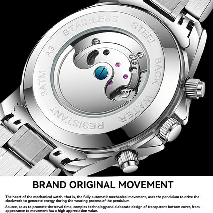 Luxury Weekly Calendar Men'S Watch Casual Sports Stainless Steel Watch, Without Battery
