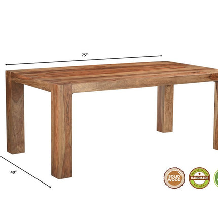 Seven Piece Brown Solid Wood Dining Set with Six Chairs and One Bench