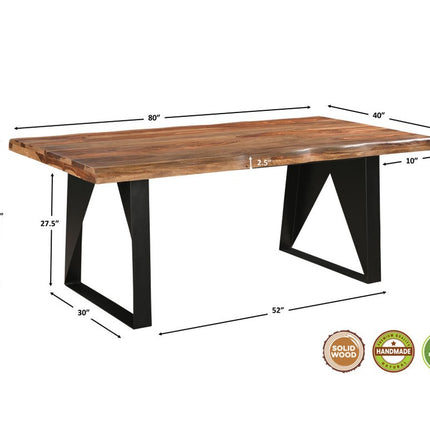 Seven Piece Brown and Black Solid Wood Dining Set with Six Chairs and One Bench