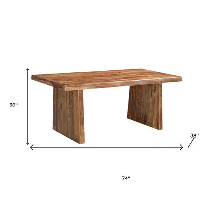Seven Piece Brown Solid Wood Dining Set with Six Chairs and One Bench