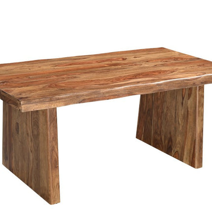 Seven Piece Brown Solid Wood Dining Set with Six Chairs and One Bench