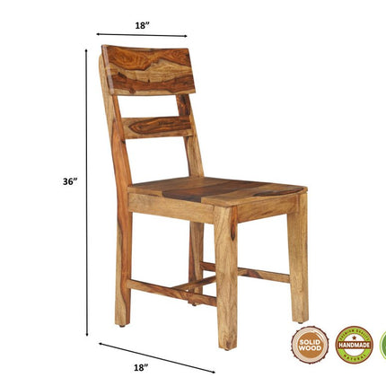 Seven Piece Brown Solid Wood Dining Set with Six Chairs and One Bench