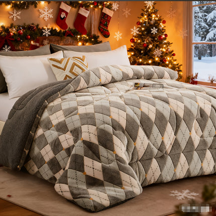 1pc Luxury Double-Sided Winter Quilt, Floral and Geometric Design, Quilting Process,