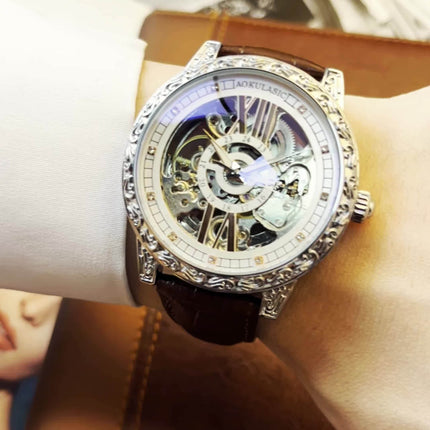Men'S Luxury Vintage Tourbillon Skeleton Automatic Mechanical Watch, Luminous Hands