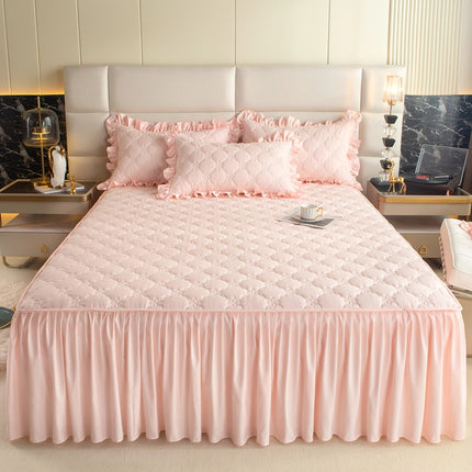 Quilted Fitted Sheet Dust Cover Bed Skirt Fitted Sheet Solid Color