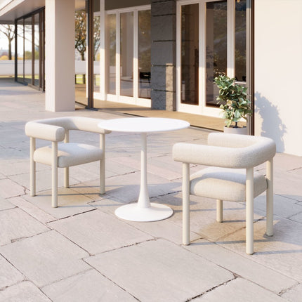 Set of Two White Open Back Dining Arm Chairs