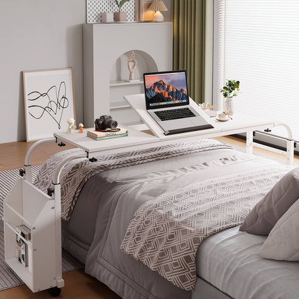 Adjustable Height Mobile Bed Desk with Wheels, 60.6-84.2 Inches Overbed Table,