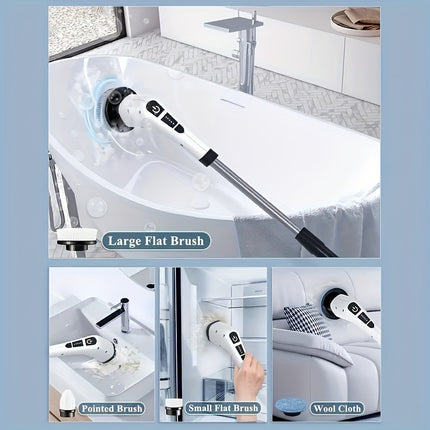 Electric Cleaner, Suitable for Home Use with Multiple Replaceable Brush Heads and Adjustable Extension Handle, 360-Degree Cleans Bathroom, Bathtub, Shower, Car Windows, Tiles, and Floors, Comes with Charging Cable