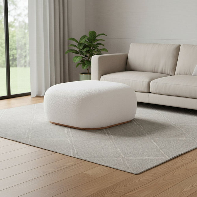 31" Cream and Gold Fabric Round Ottoman