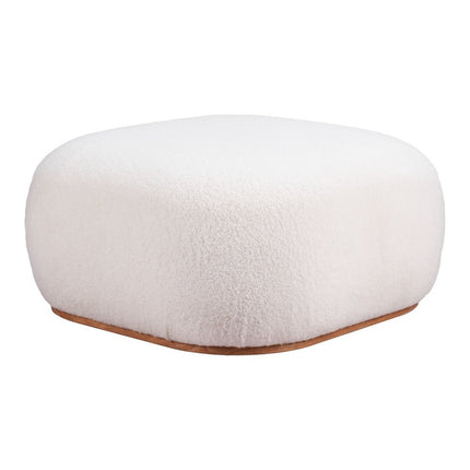 31" Cream and Gold Fabric Round Ottoman