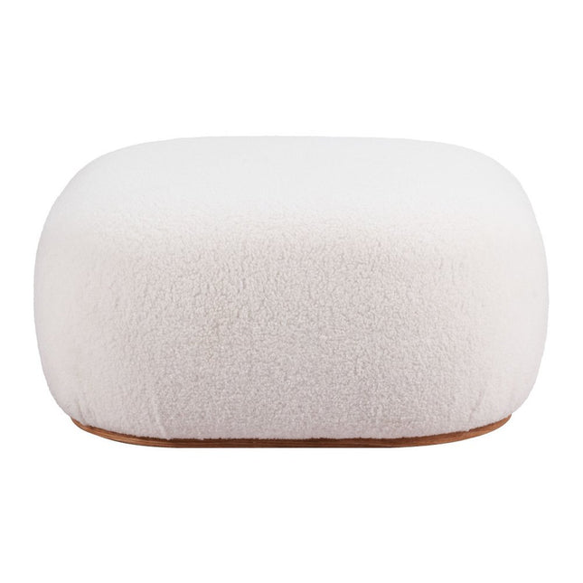 31" Cream and Gold Fabric Round Ottoman