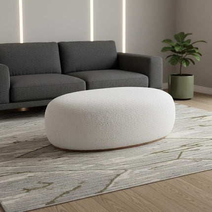 41" Cream and Gold Fabric Round Ottoman