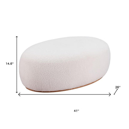41" Cream and Gold Fabric Round Ottoman