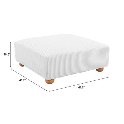 42" White and Natural Corduroy And Fabric Ottoman