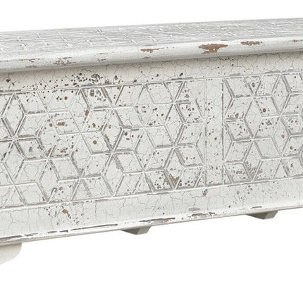 52" White Rustic Solid Wood Geometric Storage Ottoman