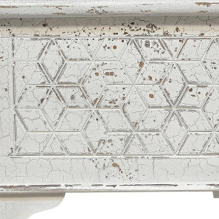 52" White Rustic Solid Wood Geometric Storage Ottoman