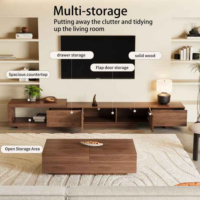 Modern Brown TV Stand, Fits 80to100" TVs, Built-in Storage, Multifunctional Organizer, Space-Saving Design