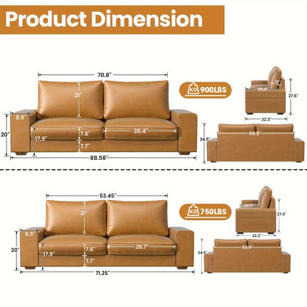 Leather Couch Modern Mid Century Faux Leather Couch, Loveseat Sofa with Wide Arm