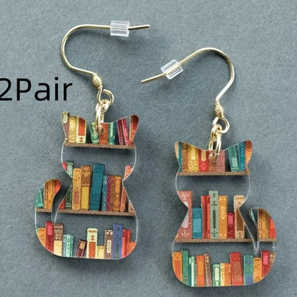 Classic Water Drop Stitching Bookshelf Acrylic Teacher Earrings