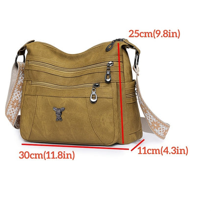 Women's Vintage Bohemian PU Shoulder Bag Adjustable Strap & Zipper Closure