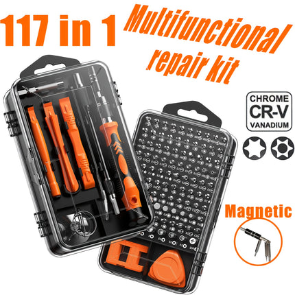 117pcs Precision Screwdriver Set - Magnetic Repair Toolkit Featuring an Anti-Slip Ergonomic Handle