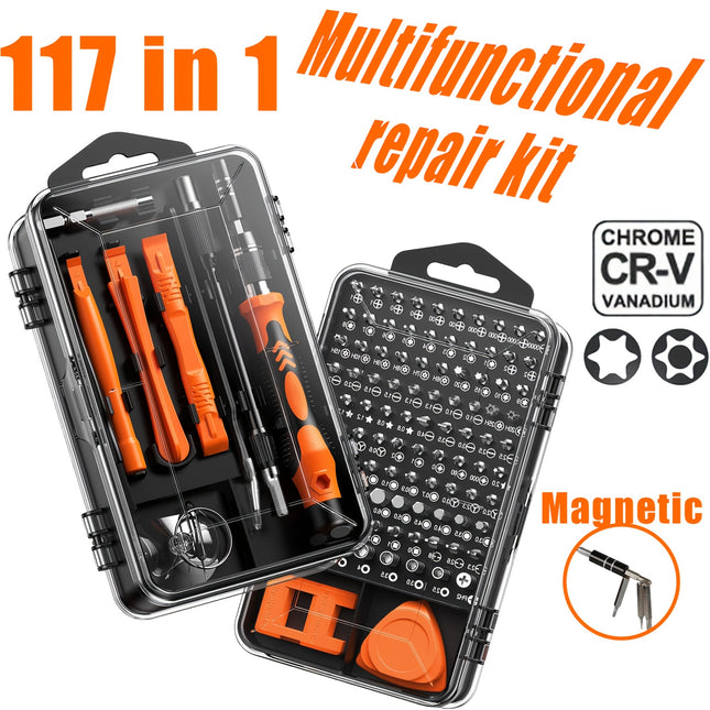 117pcs Precision Screwdriver Set - Magnetic Repair Toolkit Featuring an Anti-Slip Ergonomic Handle