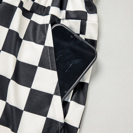 Black Checkered Print High Waist Casual Shorts