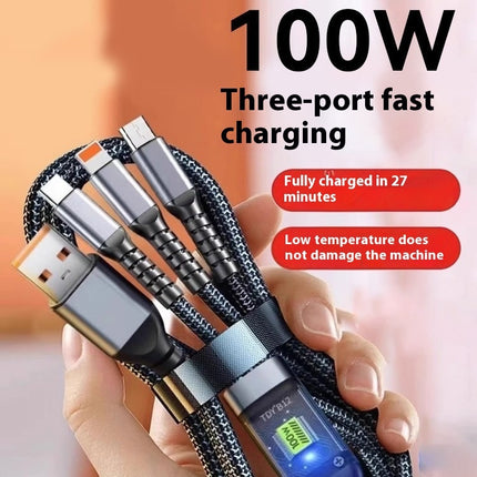 Mobile Phone Data Cable One-to-three Digital Display With Light Three-in-one Fast Charge Car Charging Cable