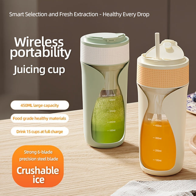 Juicer with 1500mAh Battery - No Pouring, Easy-Clean Straw,